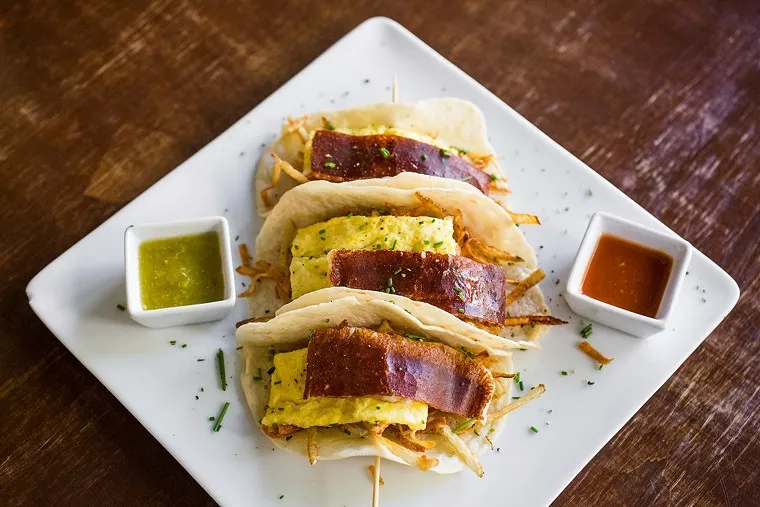 tacos topped with griddled cheese