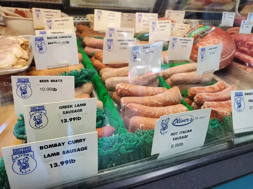 sausages in a deli case