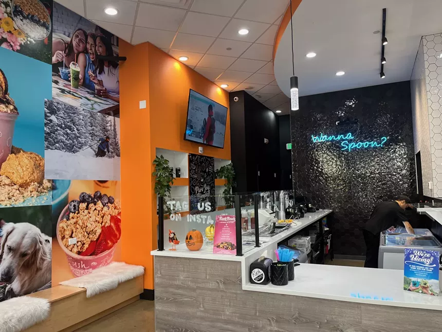 a counter inside a smoothie bowl restaurant