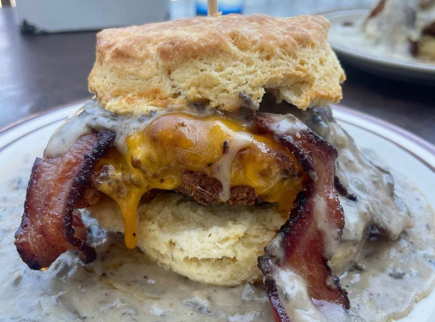 a biscuit sandwich with bacon