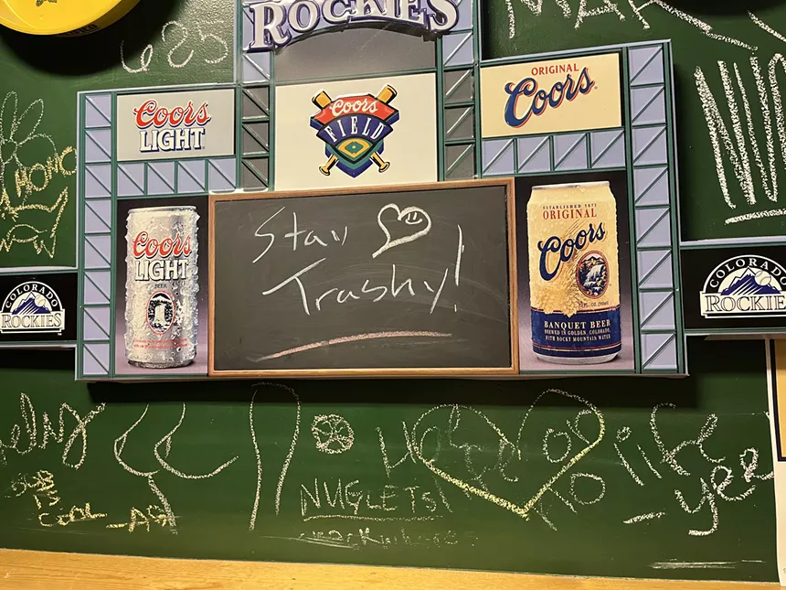 a chalkboard sign