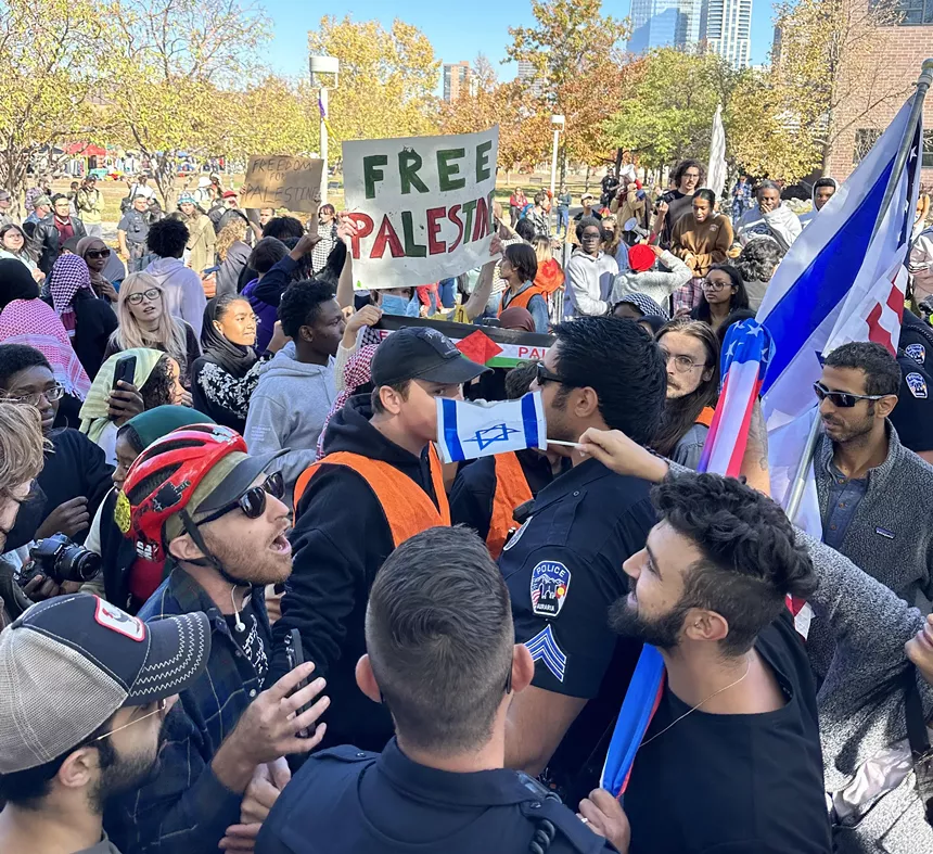 protesters with campus police