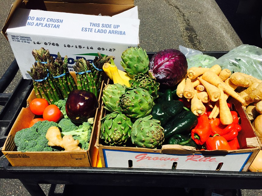 fruit and veggies in boxes