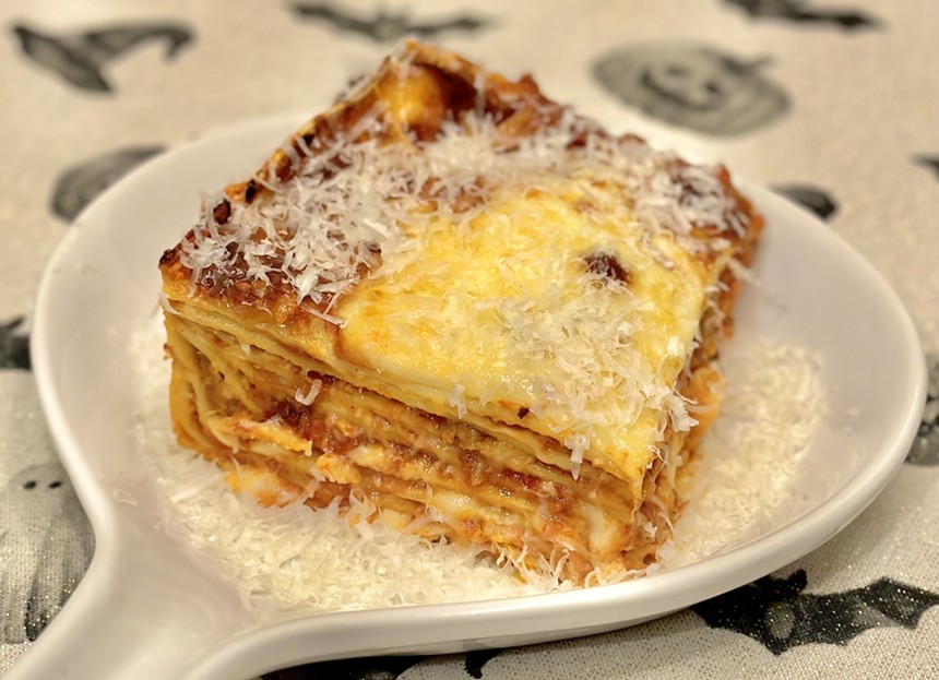 a slice of lasagna