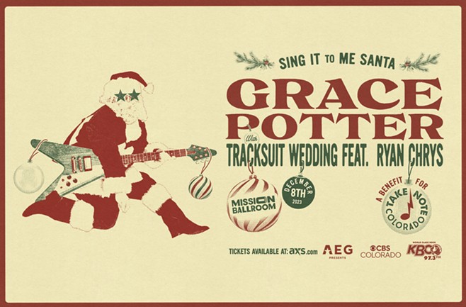 Tan graphic with Santa playing guitar