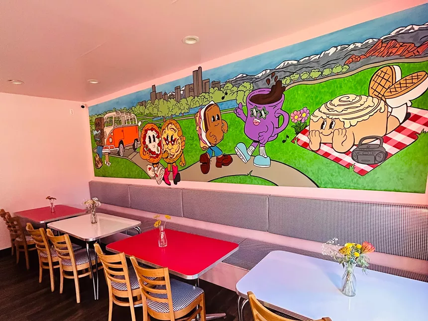 a mural inside a pink room