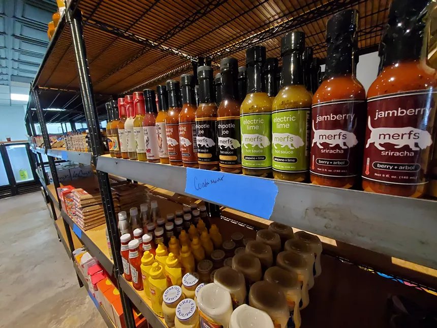 hot sauces on a shelf