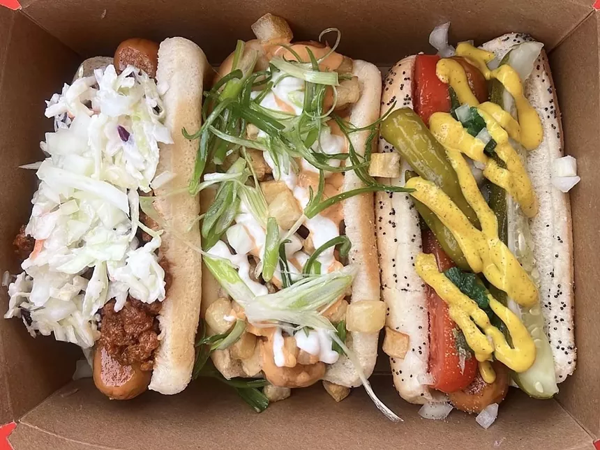 Three hot dogs