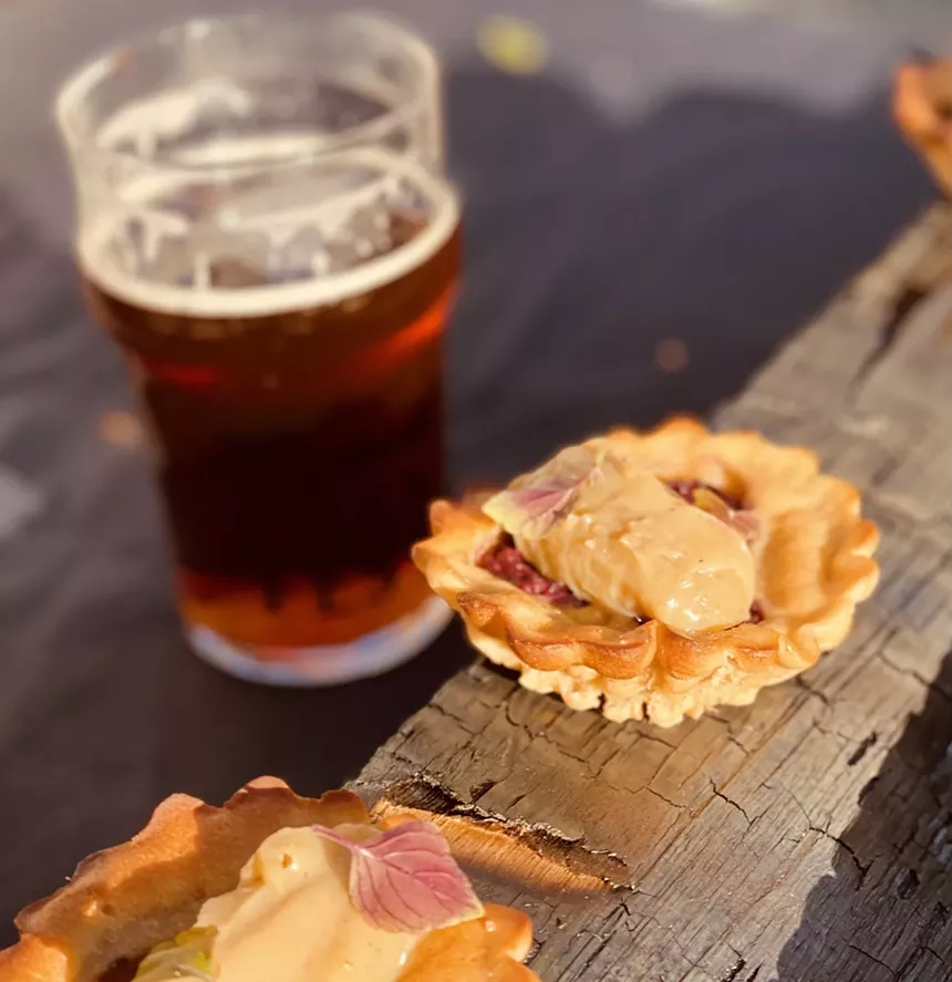 A beer and a cherry clafoutis.
