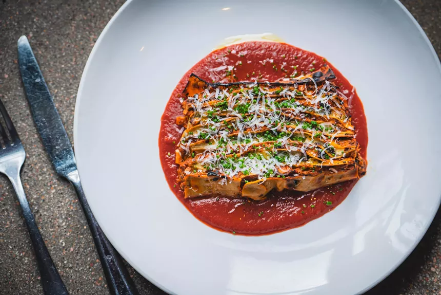 layered lasagna on a plate