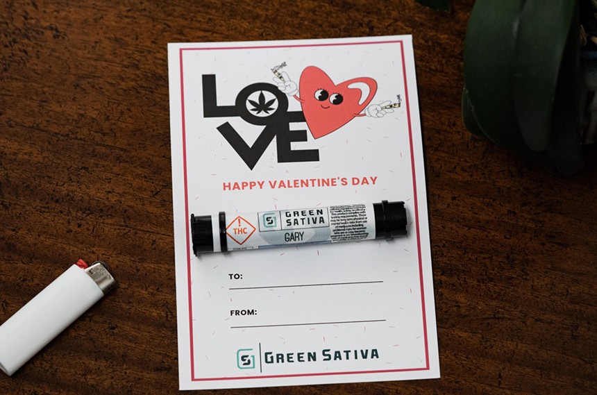 Marijuana-themed friendly Valentine's Day card with joint