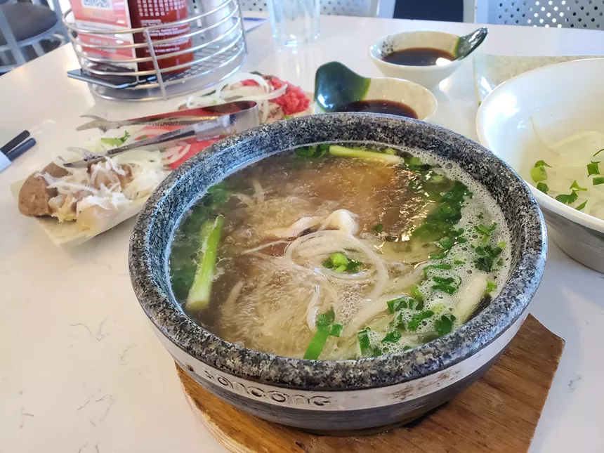 a bowl of pho