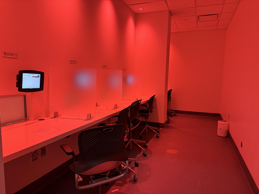 a room with a red light