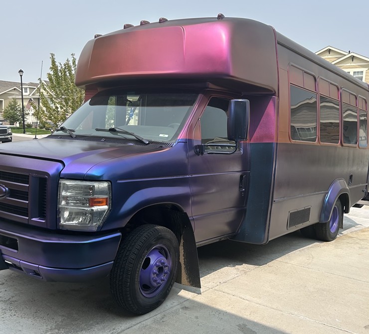 Purple and magenta party bus