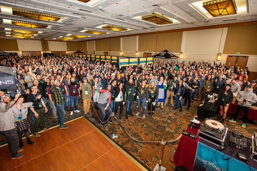 Large crowd at a beer festival.