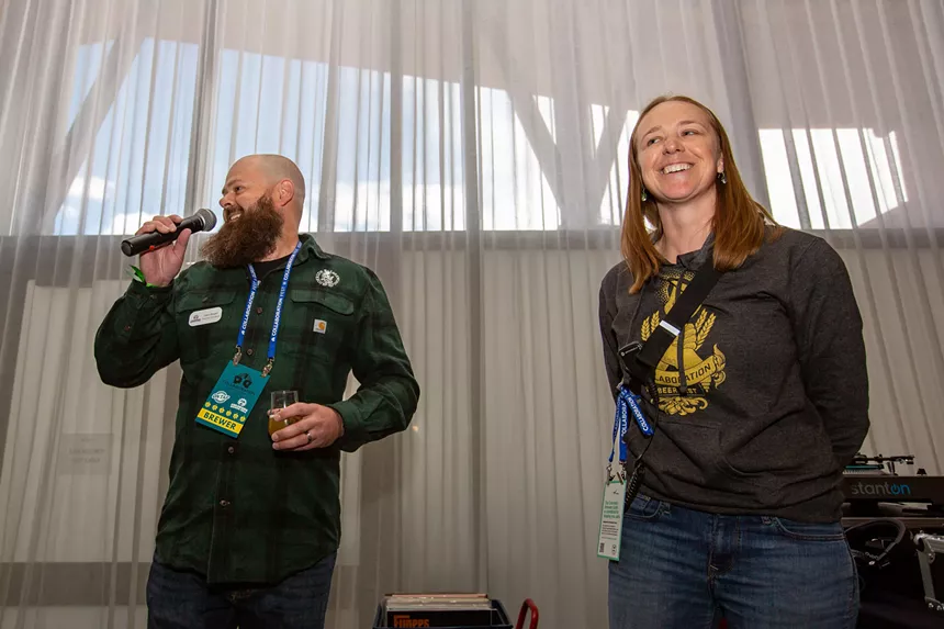 Two leaders at a beer festival.
