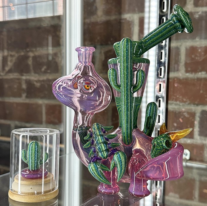 A dab rig made by famous glass artists Elbo and Darby Holm.