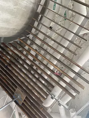 Reclaimed snow fencing lines the ceilings at Populus hotel.