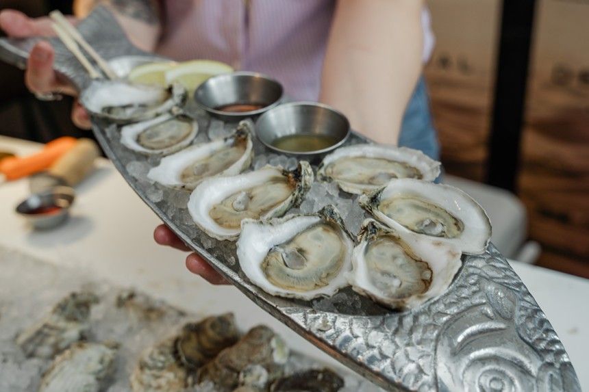 oysters on a silver fish platter