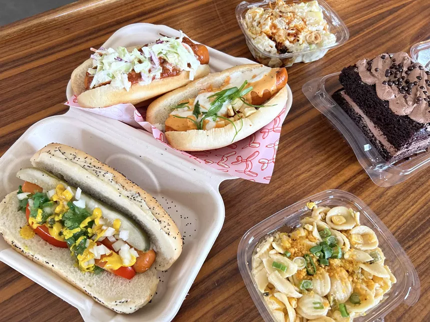 three dogs and a side of potato salad