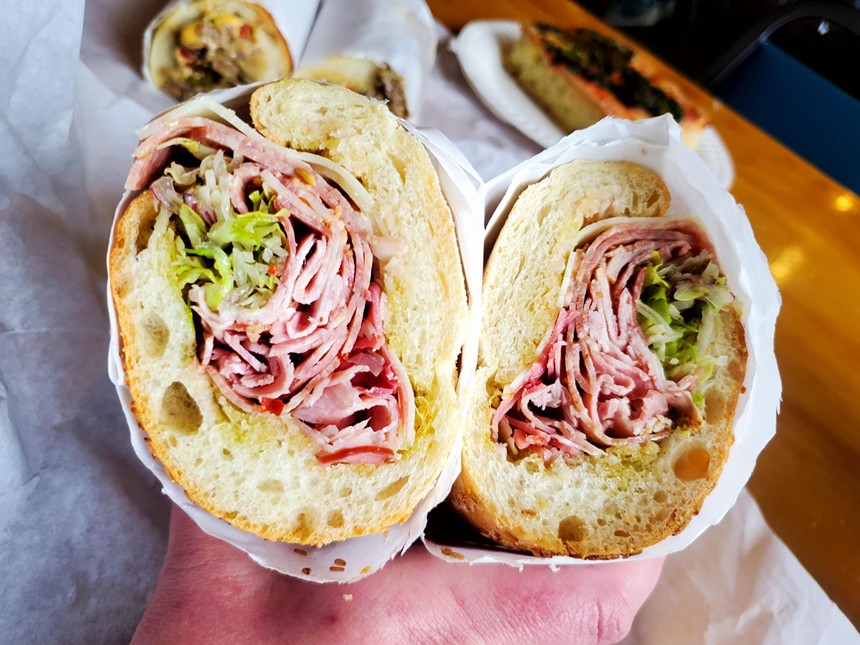 an Italian sandwich cut in half