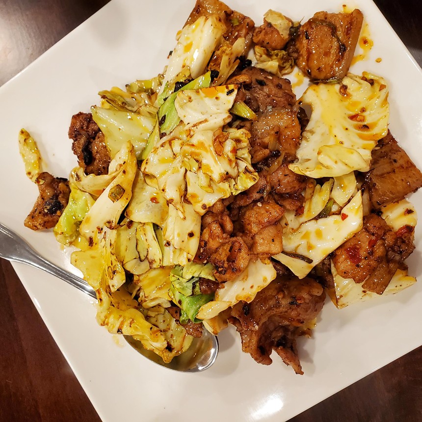 pork nad cabbage on a plate