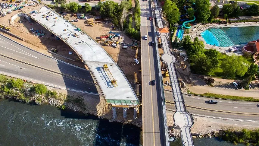 An aerial photo of a construction area.
