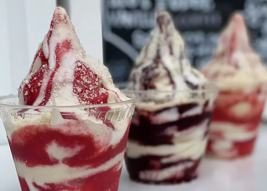 One chocolate fudge and two strawberry sundaes from Sweet Izzy