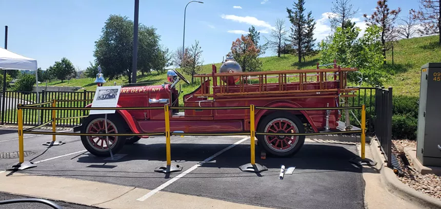 Old red fire engine.