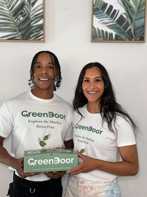 Man and woman hold green box