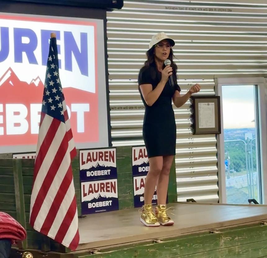 Lauren Boebert speaking during a victory speech.