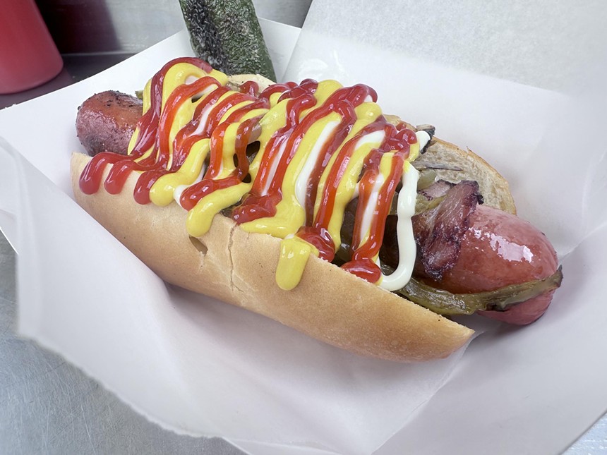 a bacon-wrapped hot dog