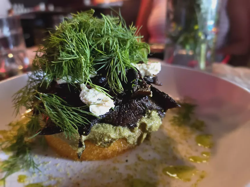 mushrooms over polenta with dill