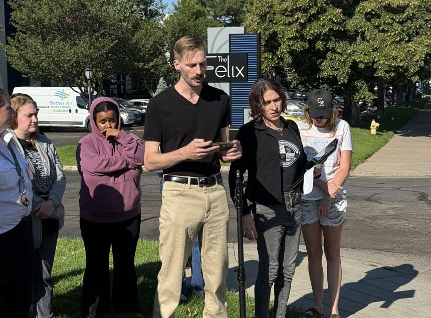 Man speaks during protest