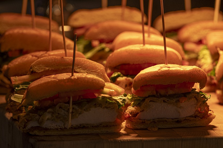 fried chicken sandwiches cut in half