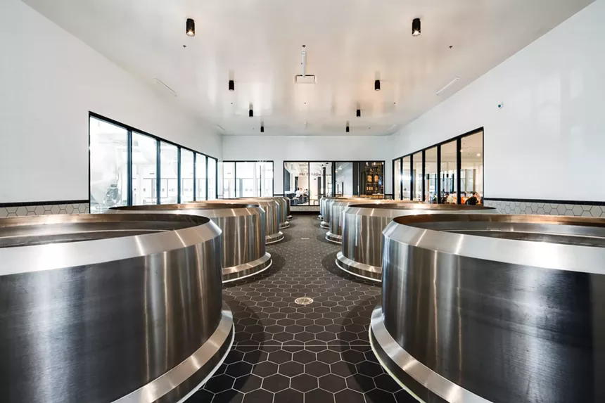 Open fermenters in a brewhouse.