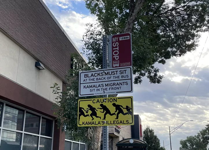 Racist signs at Denver colfax bus stop