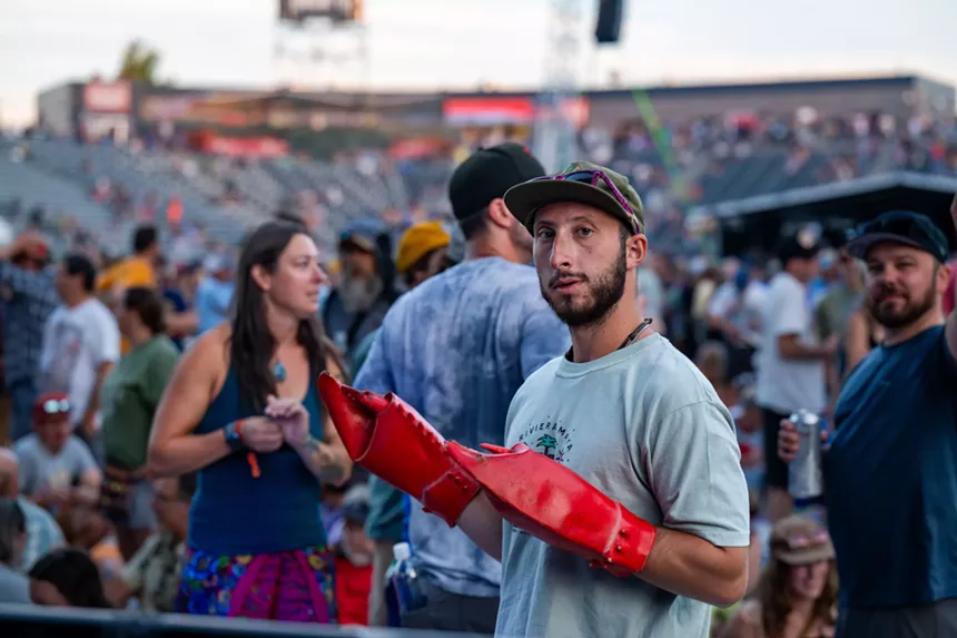 Phish fan wearing lobster claws