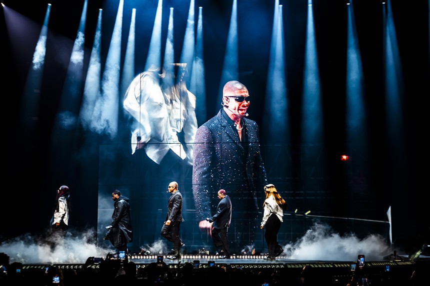 Usher performing at Ball Arena in Denver for his Past Present Future Tour