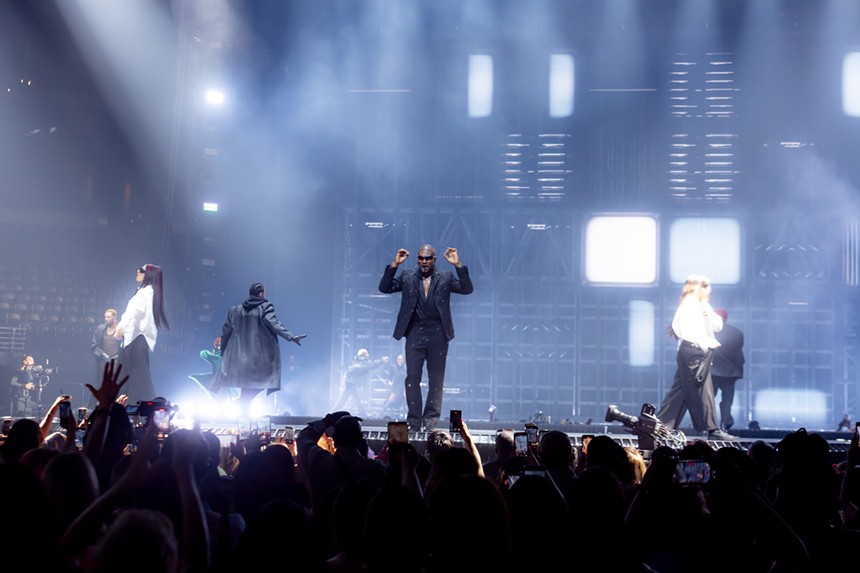 Usher performing at Ball Arena in Denver for his Past Present Future Tour