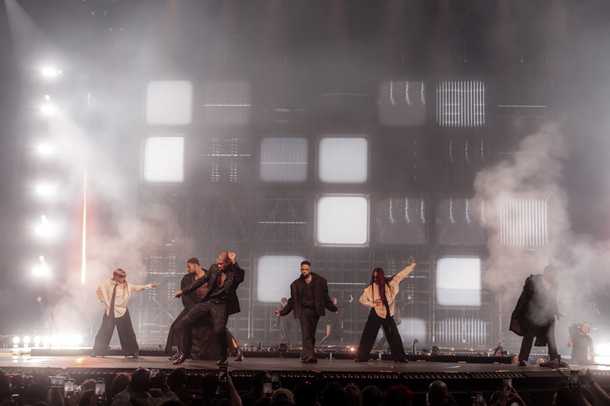 Usher performing at Ball Arena in Denver for his Past Present Future Tour