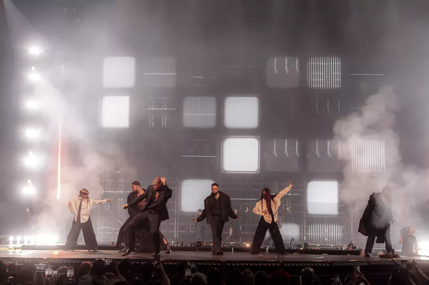 Usher performing at Ball Arena in Denver for his Past Present Future Tour