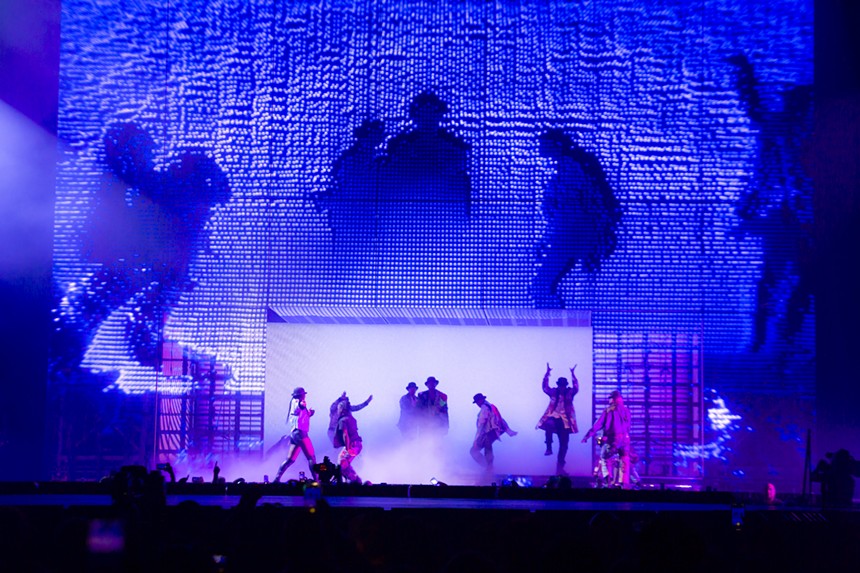 Usher performing at Ball Arena in Denver for his Past Present Future Tour