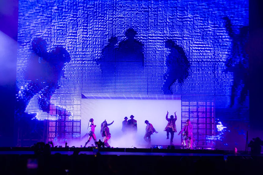 Usher performing at Ball Arena in Denver for his Past Present Future Tour