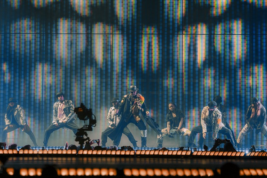 Usher performing at Ball Arena in Denver for his Past Present Future Tour