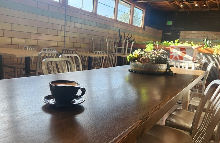 table with coffee cup