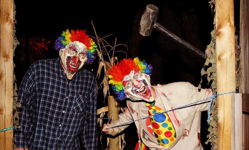 Two menacing clowns at Terror of the Corn