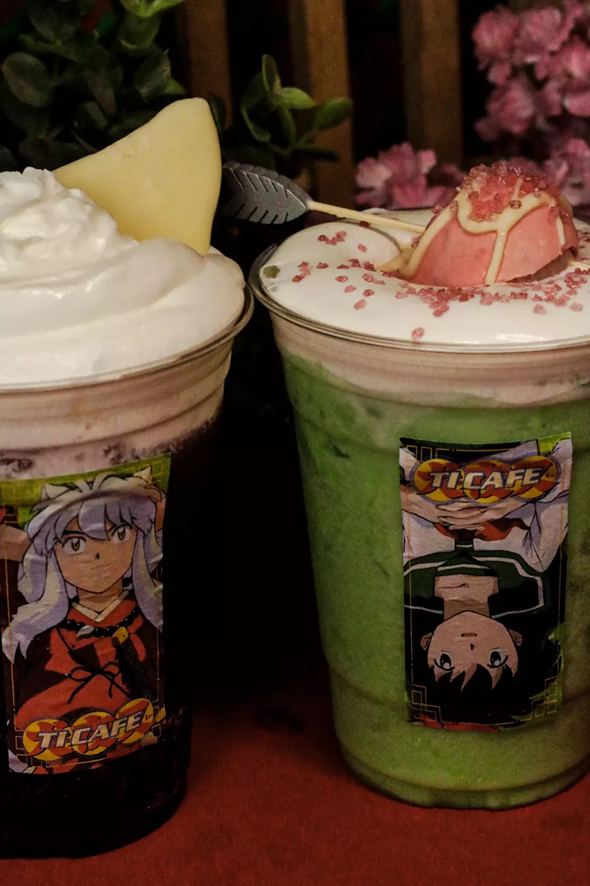 two colorful coffee beverages