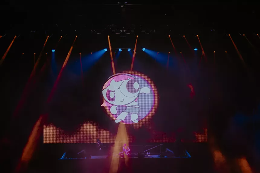 A photo showing a stage design depicting Blossom from the cartoon Powerpuff Girls.