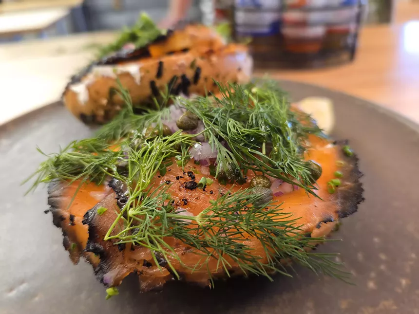 bagel topped with lox